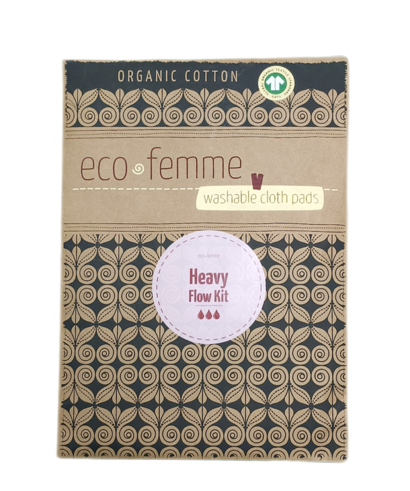 Afbeelding van de voorkant van de verpakking van de Eco Femme Black Organic Range Heavy Flow Kit